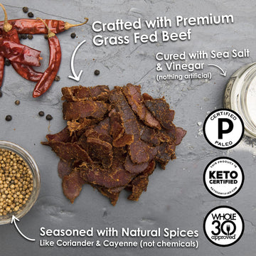 Ayoba Spicy Beef Biltong Slices (4 Ounce, Pack Of 1) Keto Friendly Air-Dried Grass Fed Beef Snack - Paleo, Gluten Free, Whole 30