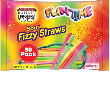 DOUzzle Back To School Candy Powder Sour Fizzy Straws (50 Count - 1 Pack) Individually Wrapped, Party Favor, Goodie Bag & Pinata
