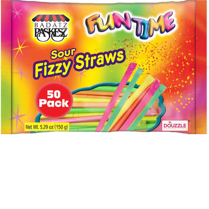 DOUzzle Back To School Candy Powder Sour Fizzy Straws (50 Count - 1 Pack) Individually Wrapped, Party Favor, Goodie Bag & Pinata
