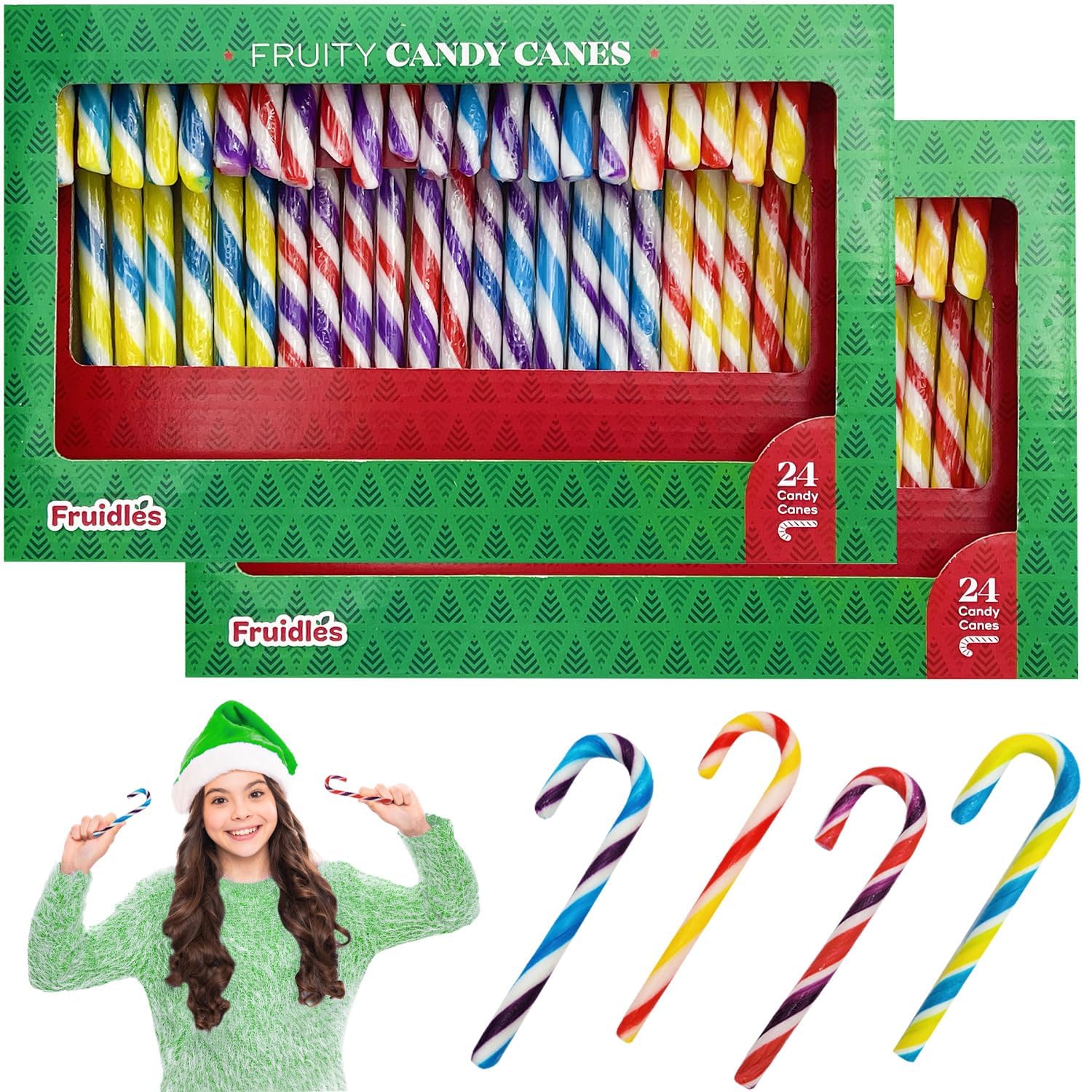 Fruidles Christmas Candy Canes Suckers, Multicolored Rainbow Fruity Flavor, Individually Wrapped (96-Pack