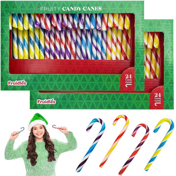 Fruidles Christmas Candy Canes Suckers, Multicolored Rainbow Fruity Flavor, Individually Wrapped (96-Pack
