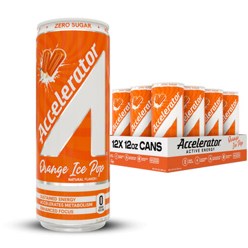 ACCELERATOR Energy Drink, Sugar Free, Orange Ice Pop, 12oz Can (12 Pack), Zero Sugar, 200mg Caffeine