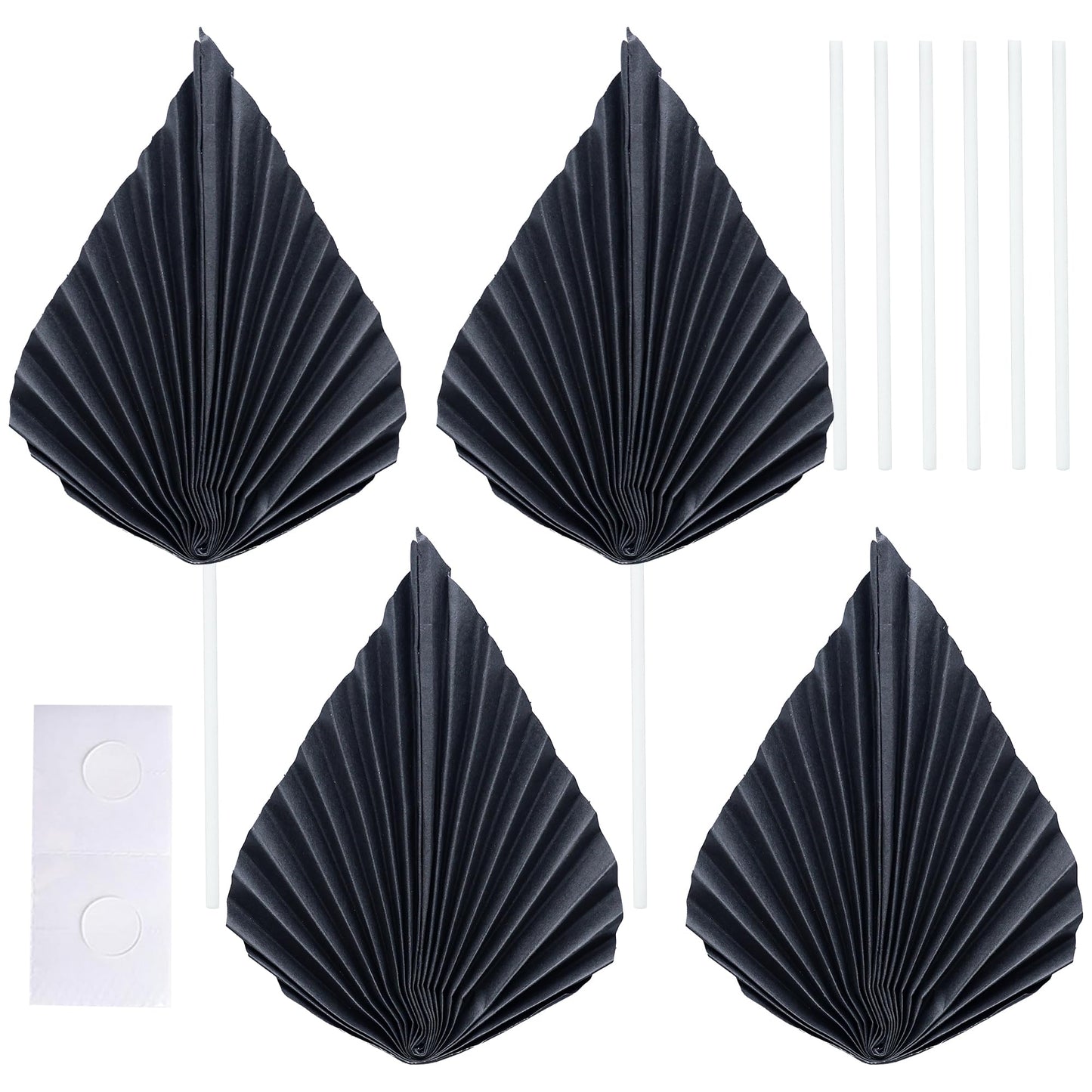 Gyufise Paper Palm Fan Cake Toppers, Black, 4.7 x 5.1, Model ZN0680-7, 6 Pcs for Birthday & Wedding Party Decorations