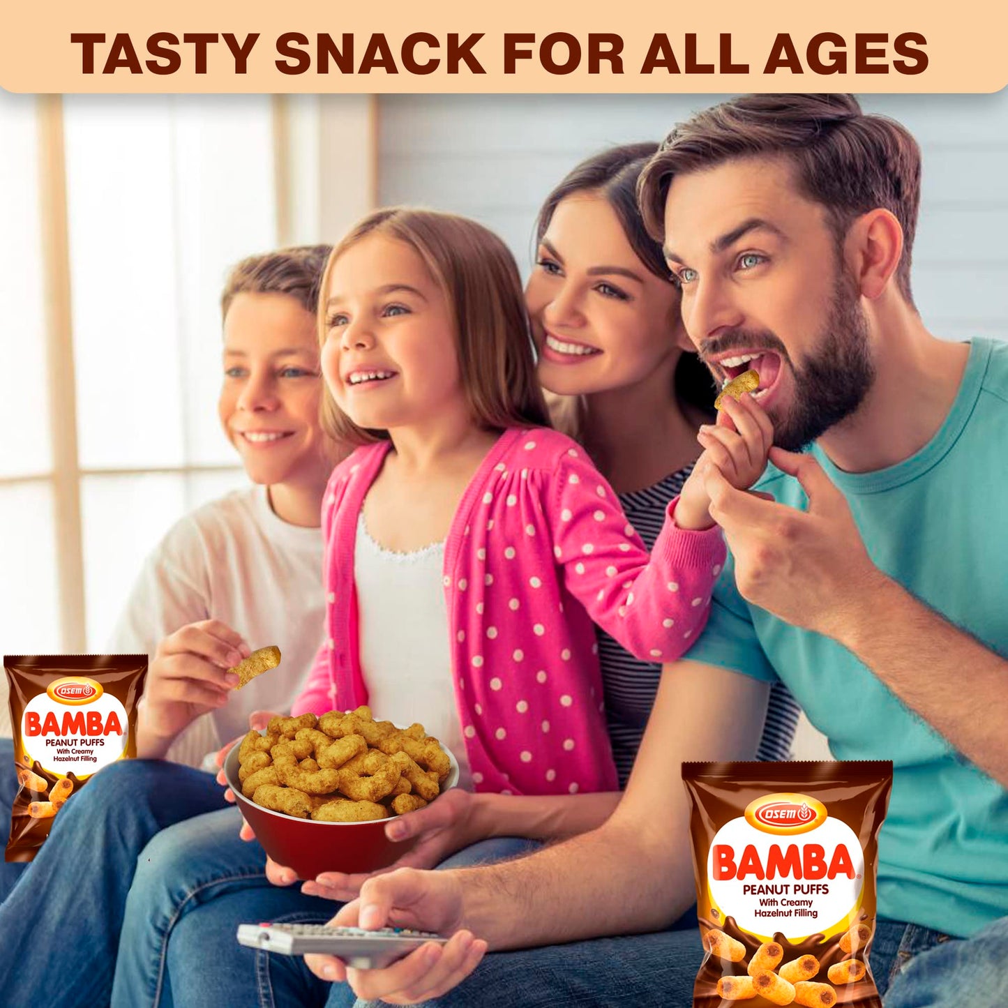 Osem Bamba Hazelnut Cream Peanut Butter Snacks, All Natural, 2.1oz Bag (Pack of 6)