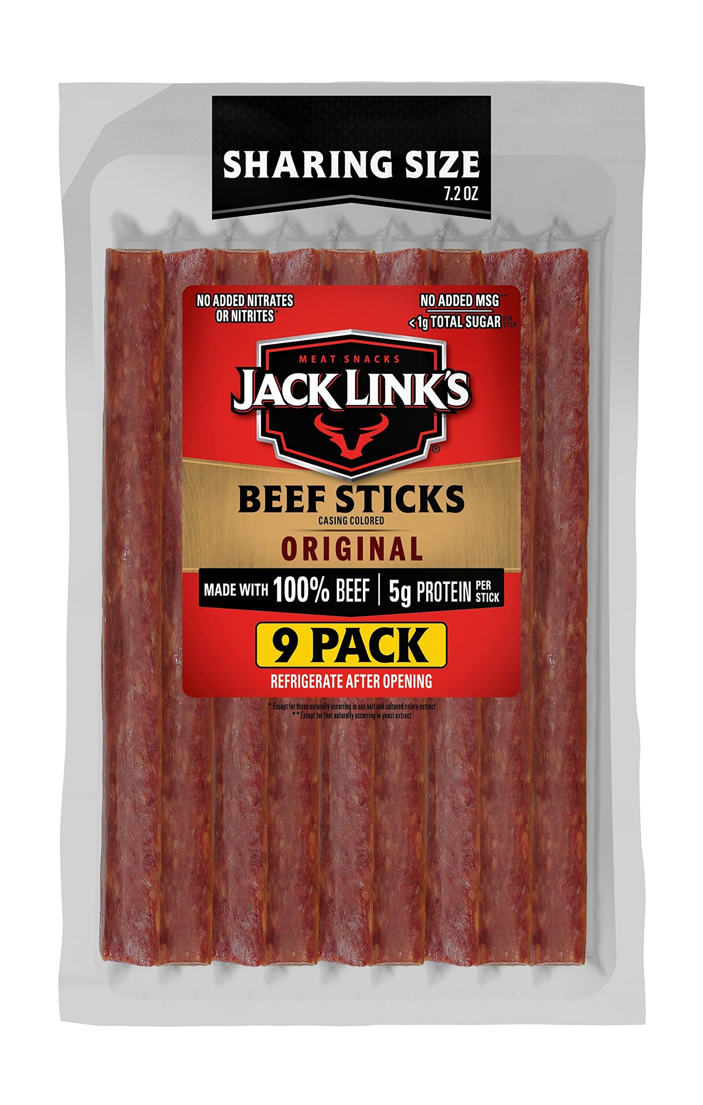 Jack Link'S Beef Sticks, Original - Protein Snack, Meat Stick, Made With 100% Beef, No Added Msg** - 7.2 Oz.