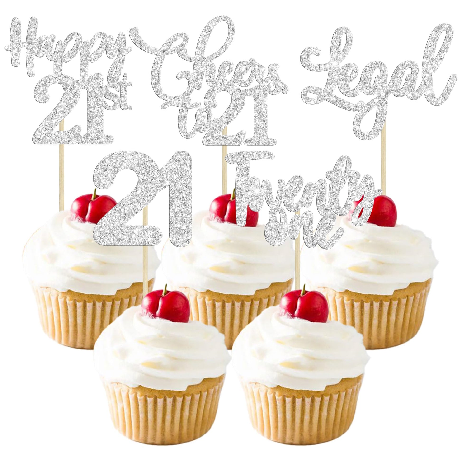 30 Pack Happy 21St Birthday Cupcake Toppers Glitter Twenty-One Cheers To 18 Years Old Birthday Cupcake Picks For Happy 21St Birt