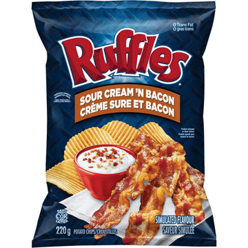Lays Ruffles Sour Cream & Bacon Potato Chips, Large Bag, {Imported From Canada}