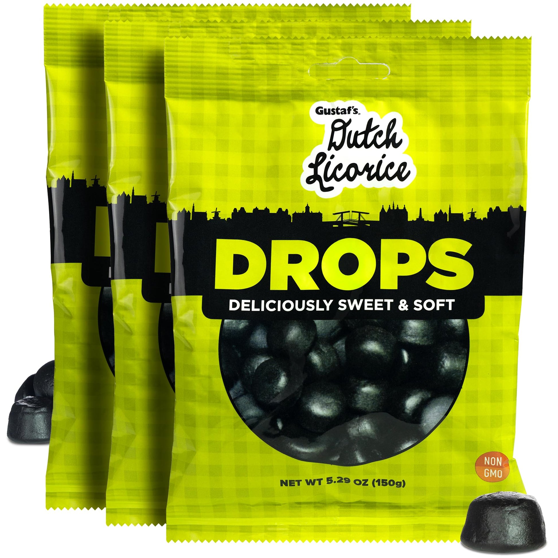 Gustaf's Dutch Licorice Drops - 3 Pack of 5.2oz Bags - Sweet Black Licorice Candy Drops - Dutch Candy from Netherlands - Sweet B