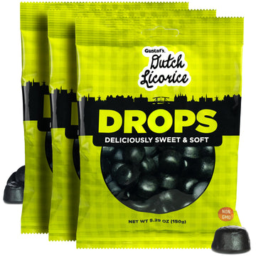 Gustaf's Dutch Licorice Drops - 3 Pack of 5.2oz Bags - Sweet Black Licorice Candy Drops - Dutch Candy from Netherlands - Sweet B