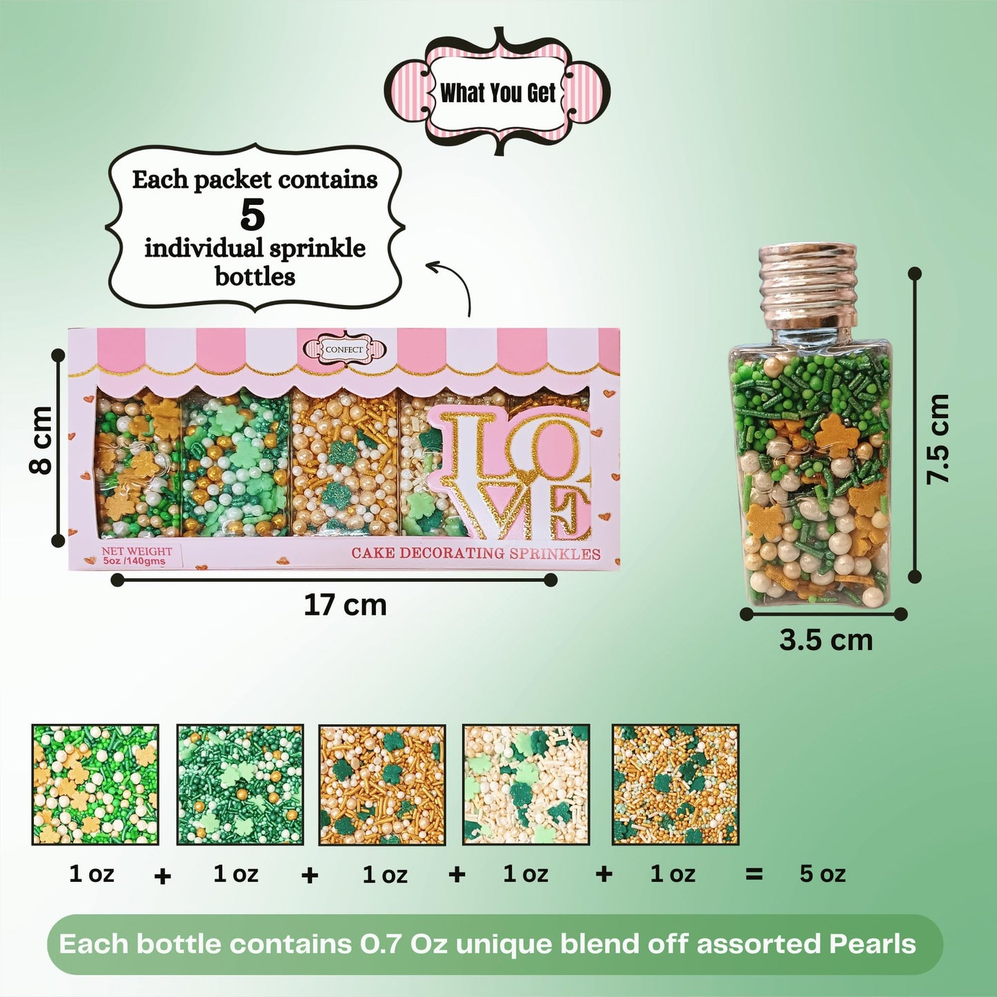Confect St. Patricks Green, Gold & White Sprinkles Mix | Edible Sprinkles For Baking & Cake Decorative | Birthday & Celebration