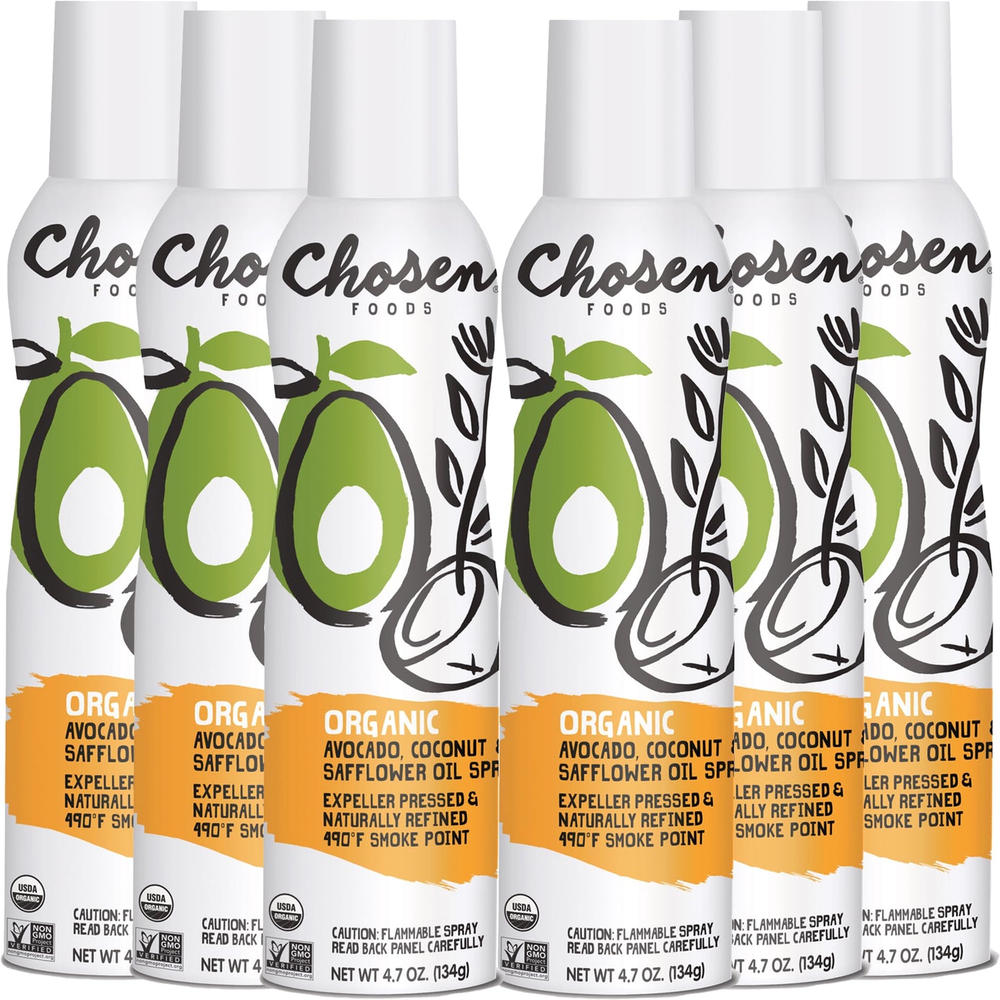 Chosen Foods Organic Avocado, Coconut & Safflower Oil Spray, Kosher Cooking Spray for Baking, High-Heat Cooking, Grilling, Fryin