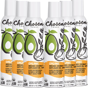 Chosen Foods Organic Avocado, Coconut & Safflower Oil Spray, Kosher Cooking Spray for Baking, High-Heat Cooking, Grilling, Fryin