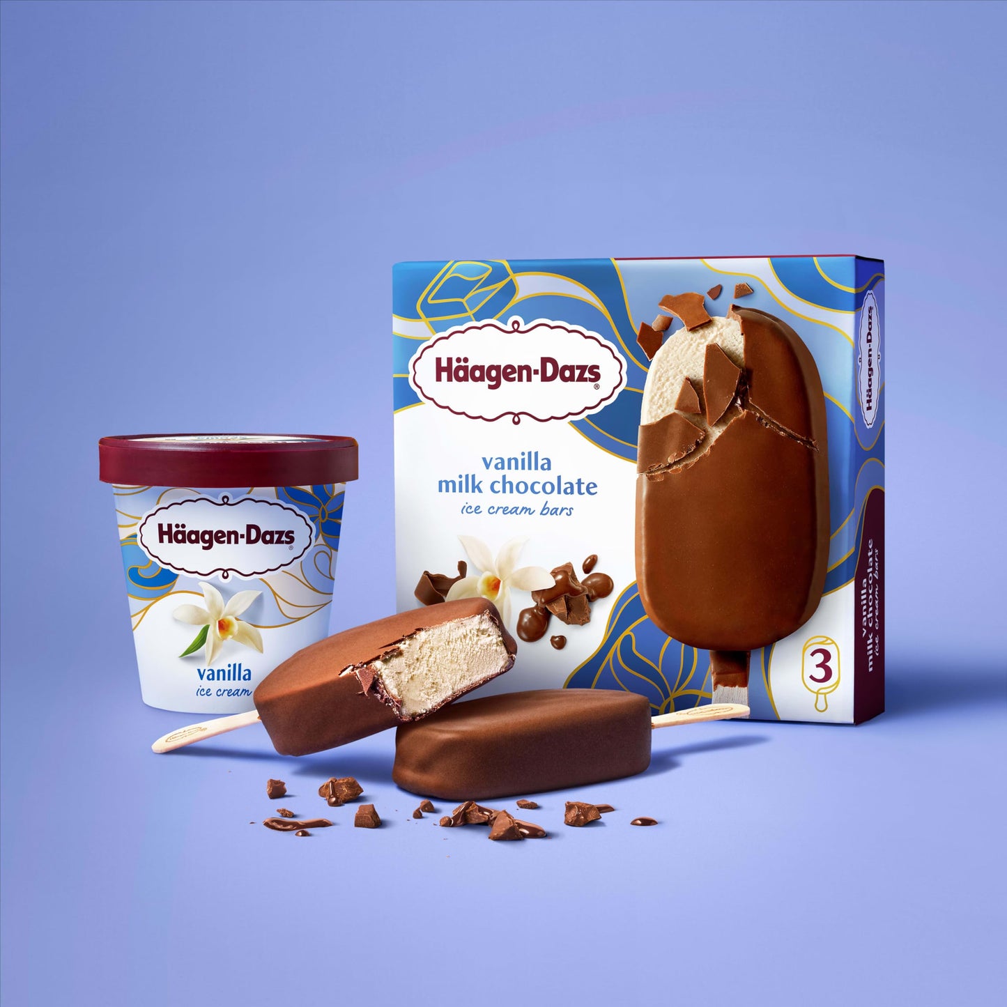 Haagen-Dazs, Vanilla Milk Chocolate Ice Cream Bar, 3 count (Frozen)