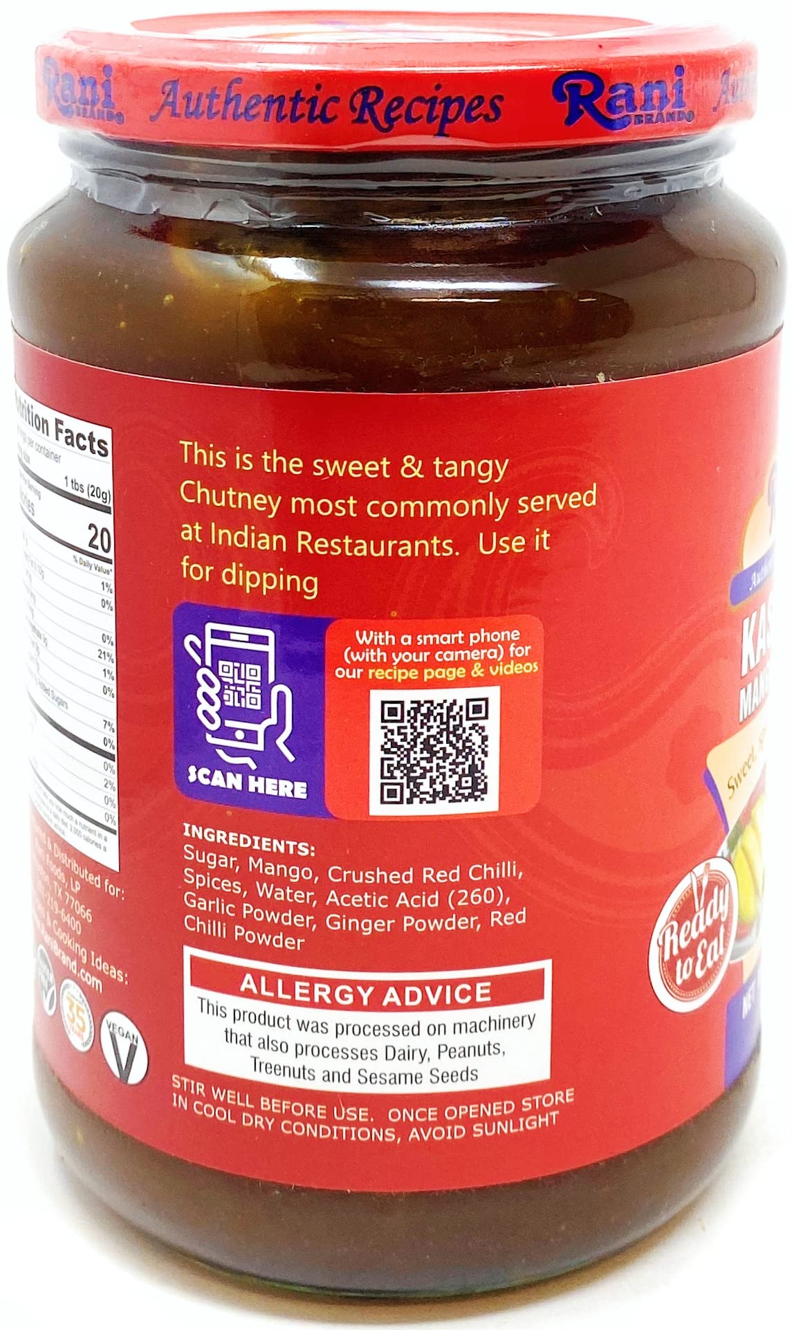 Rani Kashmiri Mango Chutney (Indian Preserve) 36Oz (2.2Lbs) 1Kg Glass Jar, Ready To Eat, Vegan ~ Gluten Free, All Natural, Non-G