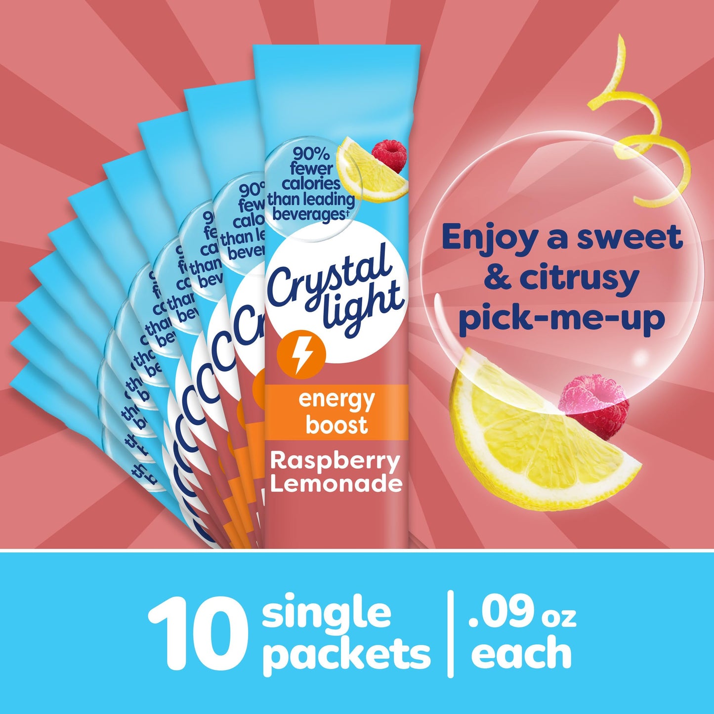 Crystal Light Raspberry Lemonade Drink Mix, On-the-Go Packets, 10 ct, 0.9 Ounce
