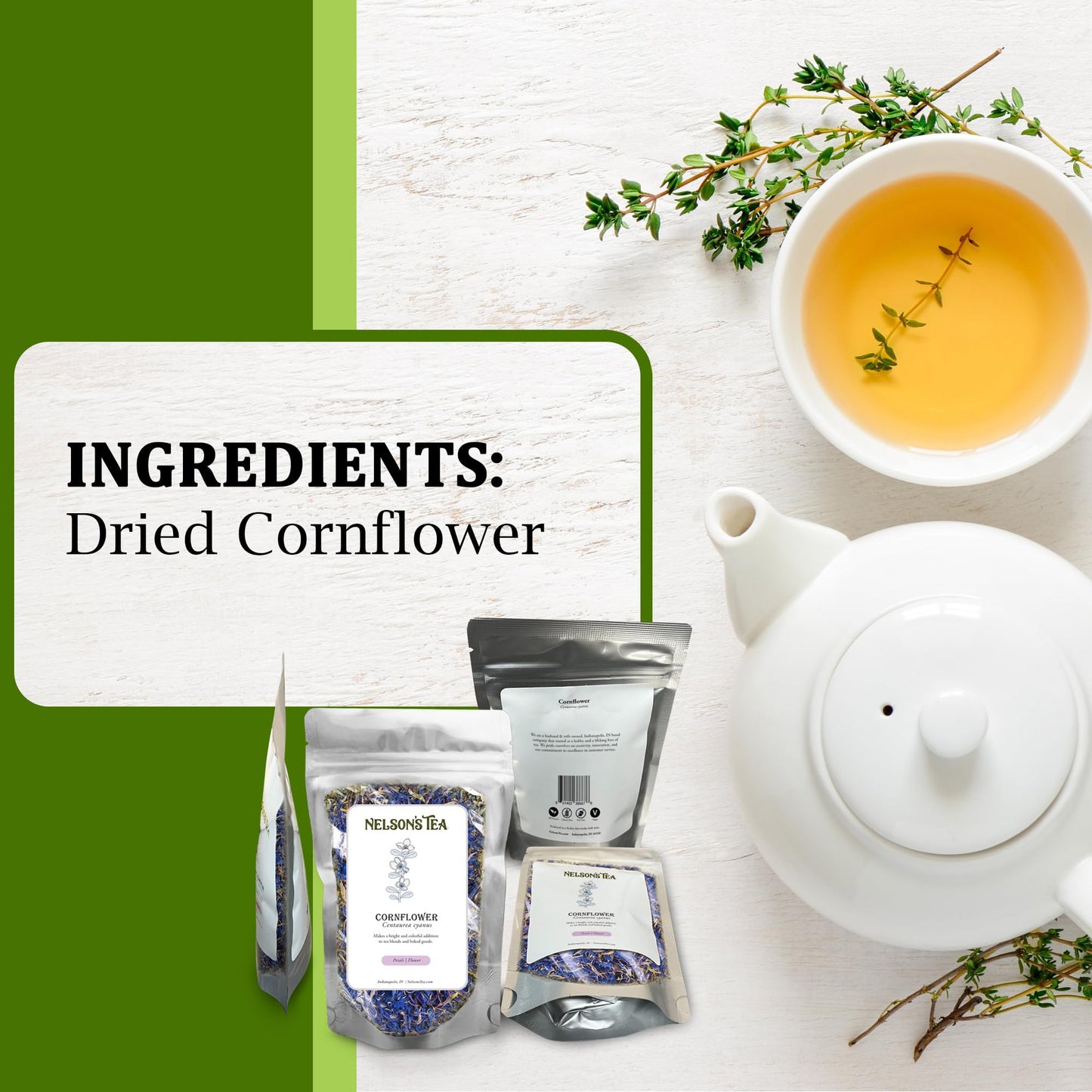 Nelsons Tea Cornflower Petals - Dried Blue Cornflower (Centaurea Cyanus) For Tea Blends, Latte, Smoothie, & Bath Salts (1 Oz)