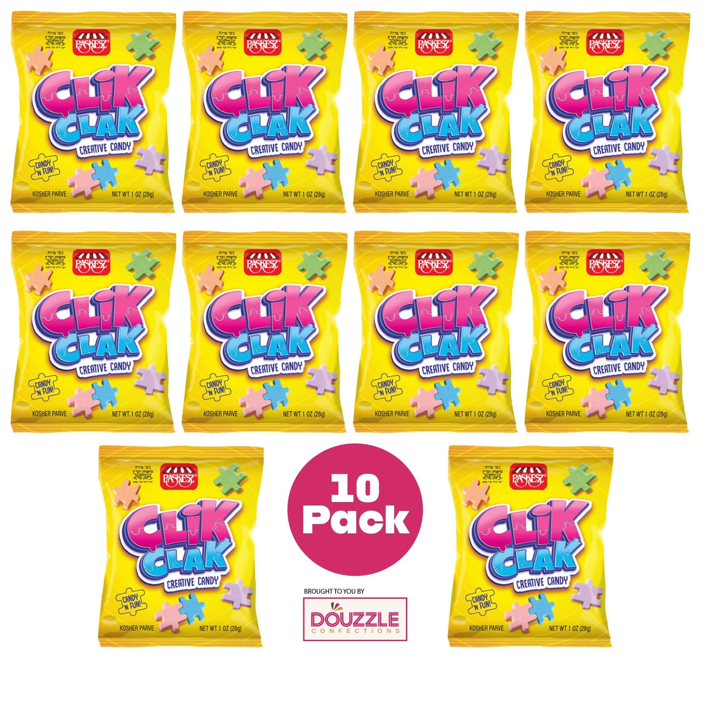 Douzzle Clik Clak Creative Candy, Puzzle-Shaped Candy (10 Count, Pack Of 1) Individually Wrapped Candies, Birthday Party Favors,