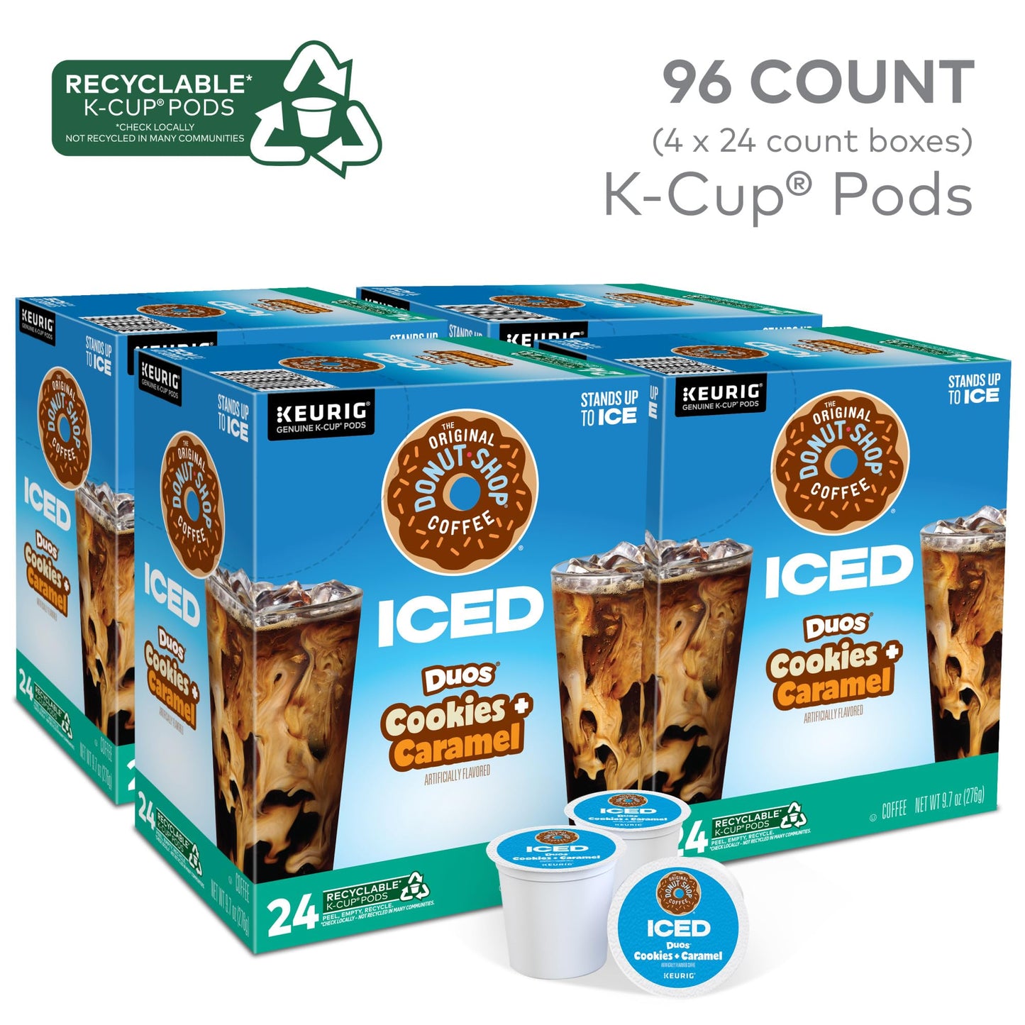 The Original Donut Shop Iced Duos Cookies + Caramel Coffee, Keurig Single Serve K-Cup Pods, 24 Count