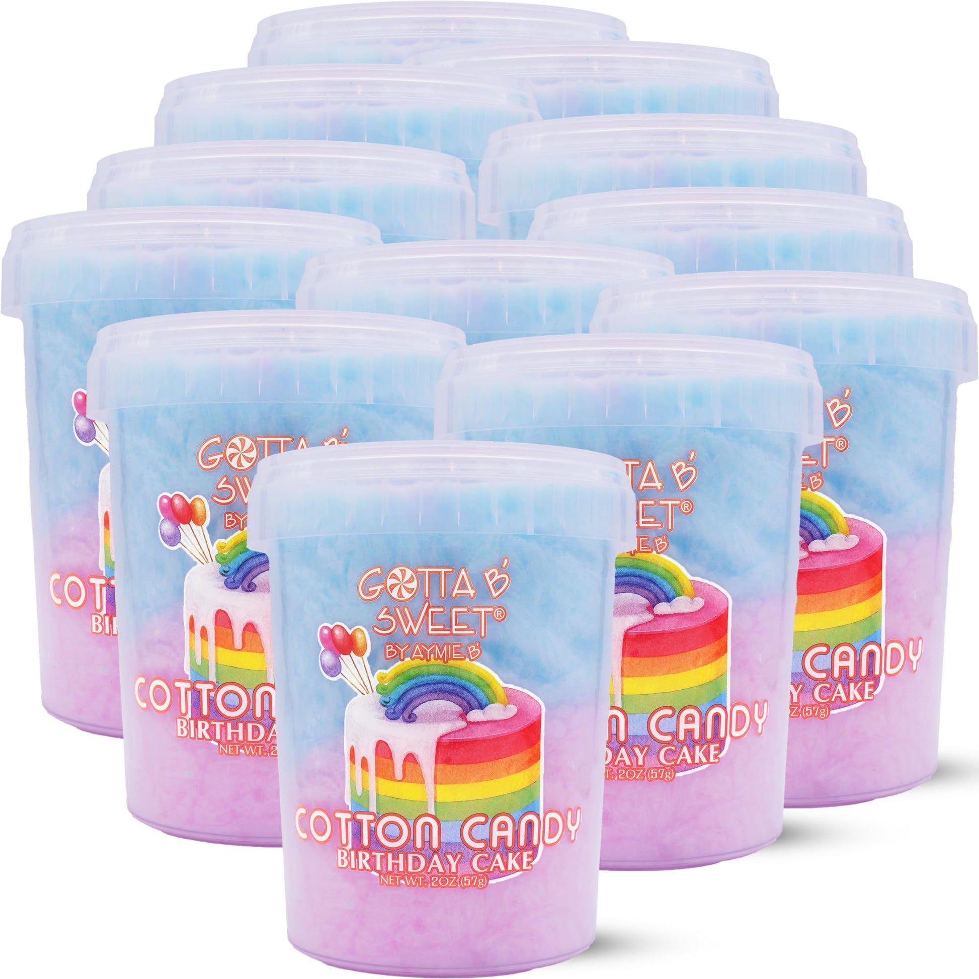 Gotta B Sweet Birthday Cake Flavored Cotton Candy - 2 oz (Pack of 12) - Blue, Pink and White - Bulk Birthday Party Treats for Ki