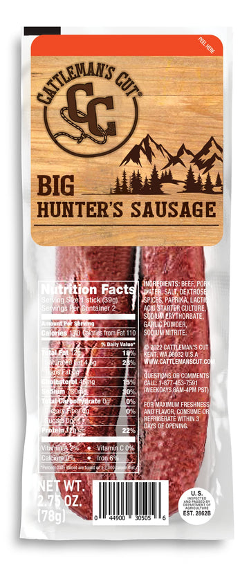 CATTLEMANS CUT Big Hunters Sausage, 2.75 Ounce, Pack of 6