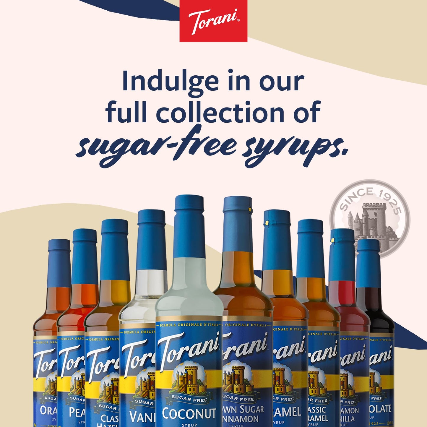 Torani Sugar Free Syrup, Almond Flavored Syrup For Drinks, Zero Calorie, Glass Bottle With Pump Included, 25.4 Fl Oz
