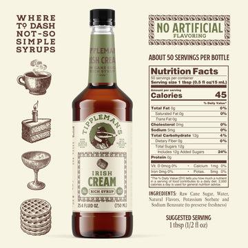 Tipplemans Irish Cream Coffee Syrup - Rich Flavor For Hot Or Iced Drinks, Latte, Tea, Espresso, Cappuccino, Cocktails, & Baking - 25.4 Fl Oz