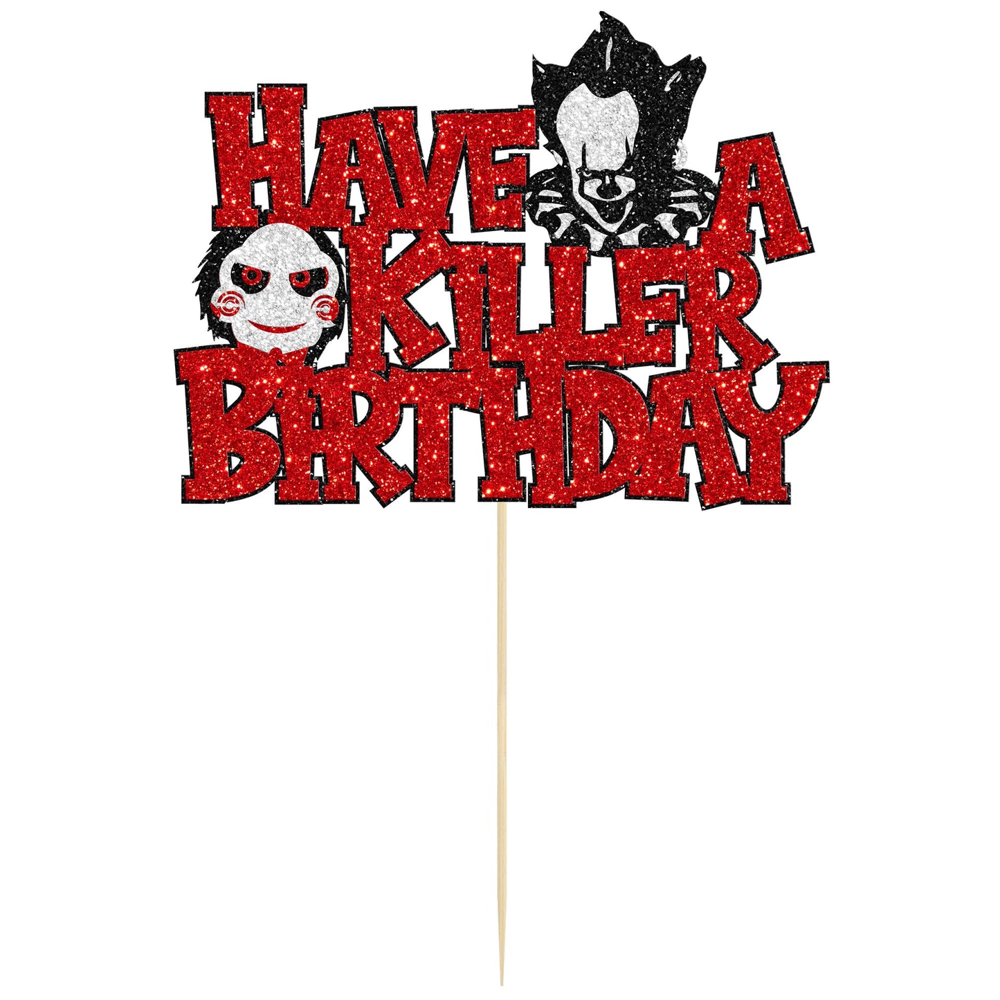 Gyufise 1Pcs Have A Killer Birthday Cake Topper Glitter Horror Classic Birthday Halloween Cake Pick For Bloody Horror Halloween
