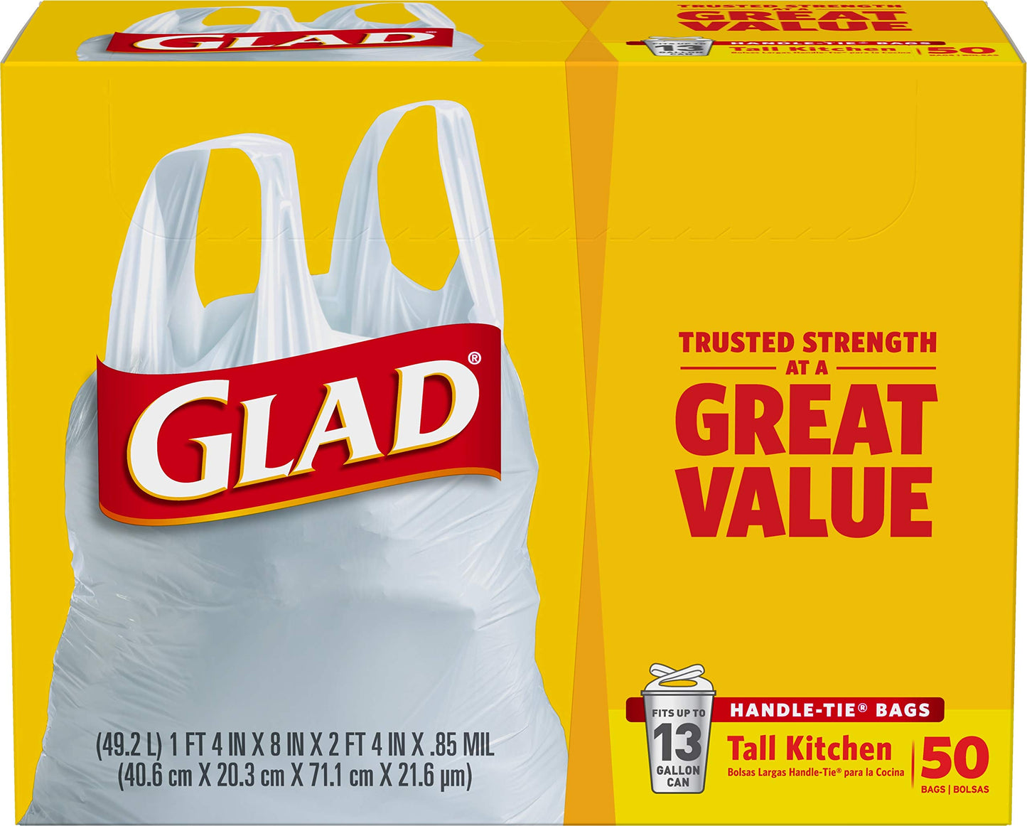 Glada Tall Kitchen Handle-Tiea Trash Bags - 13 Gallon White Trash Bag - 50 Count (Package May Vary)