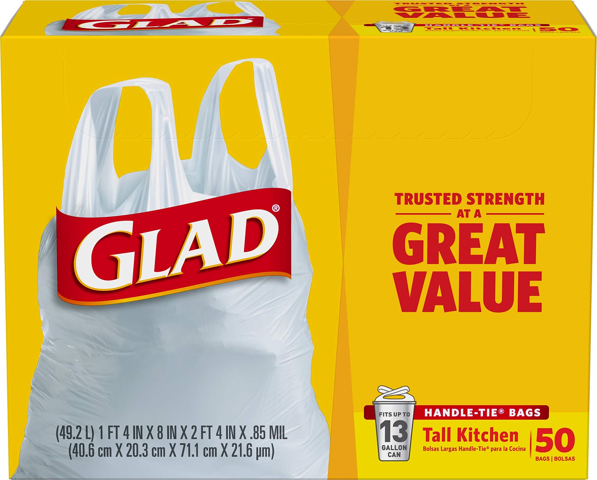 Glada Tall Kitchen Handle-Tiea Trash Bags - 13 Gallon White Trash Bag - 50 Count (Package May Vary)