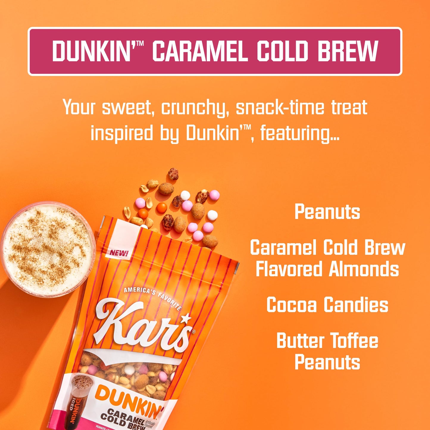 Kars Nuts Dunkin Caramel Cold Brew Mixed Nuts - Sweet Candy-Coated Nuts Mix, 5oz Grab & Go Bags (Pack of 12) - Trail Mix Sweet S
