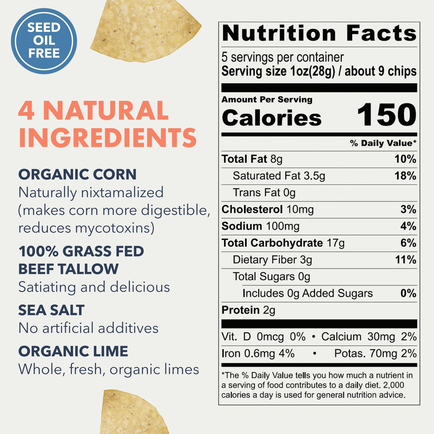 MASA Chips - Lime Flavored Tortilla Chips, Handmade Corn Chips & Crisps - Naturally Grown White Corn, Made with Grass Fed Tallow