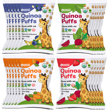 Awsum Snacks Organic Quinoa Puffs For Kids - Happy Healthy Food - Vegan Kosher Gluten Free - Non-Allergy - No Added Sugar - 24 B