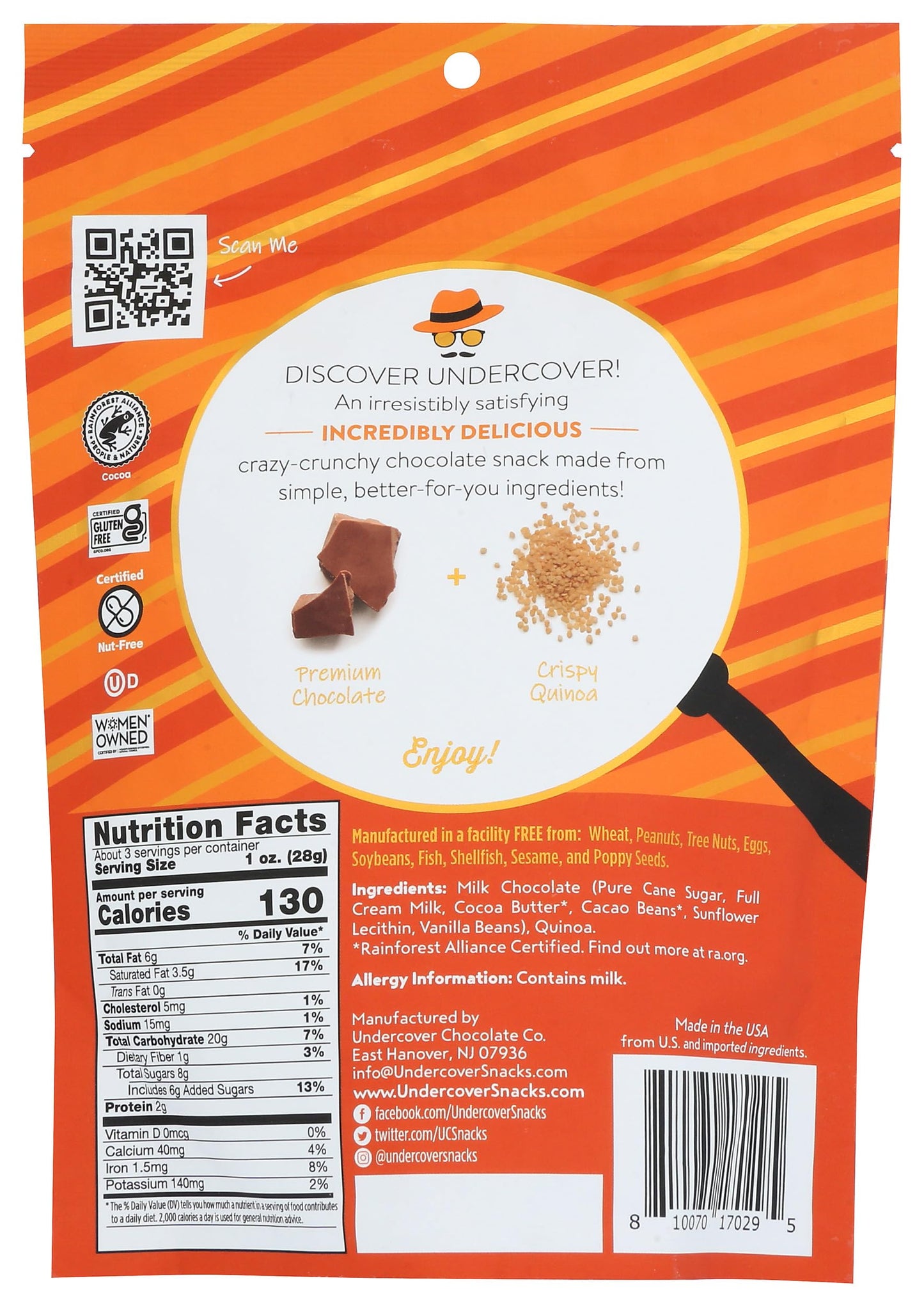 4465018-UNDERCOVER CHOCOLATE CO Milk Chocolate Quinoa Crisps, 3 OZ (Pack of 12)