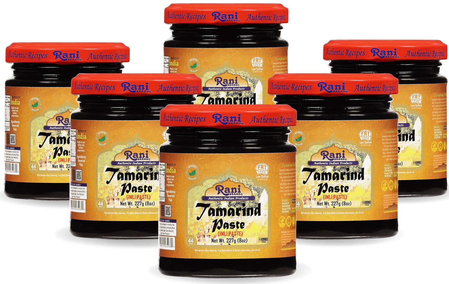 Rani Tamarind Paste Puree (Imli) 8oz (227g) Glass Jar, No added sugar, Pack of 5+1 FREE ~ All Natural | Vegan | Gluten Free | No
