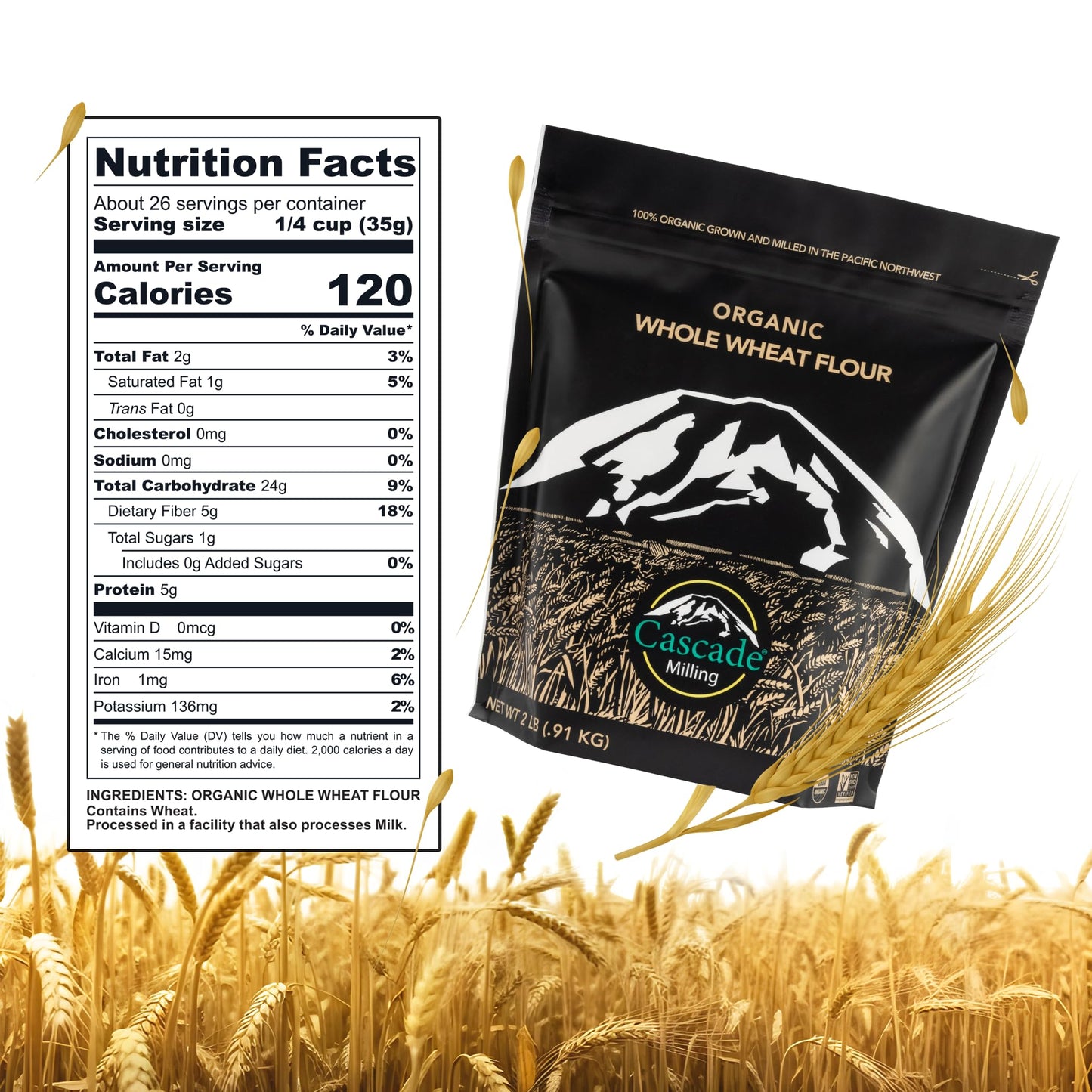 Cascade Milling Organic Whole Wheat Flour. High Protein Flour For Baking Bread, Buns, Bagels, Flatbread And More. Preservative F