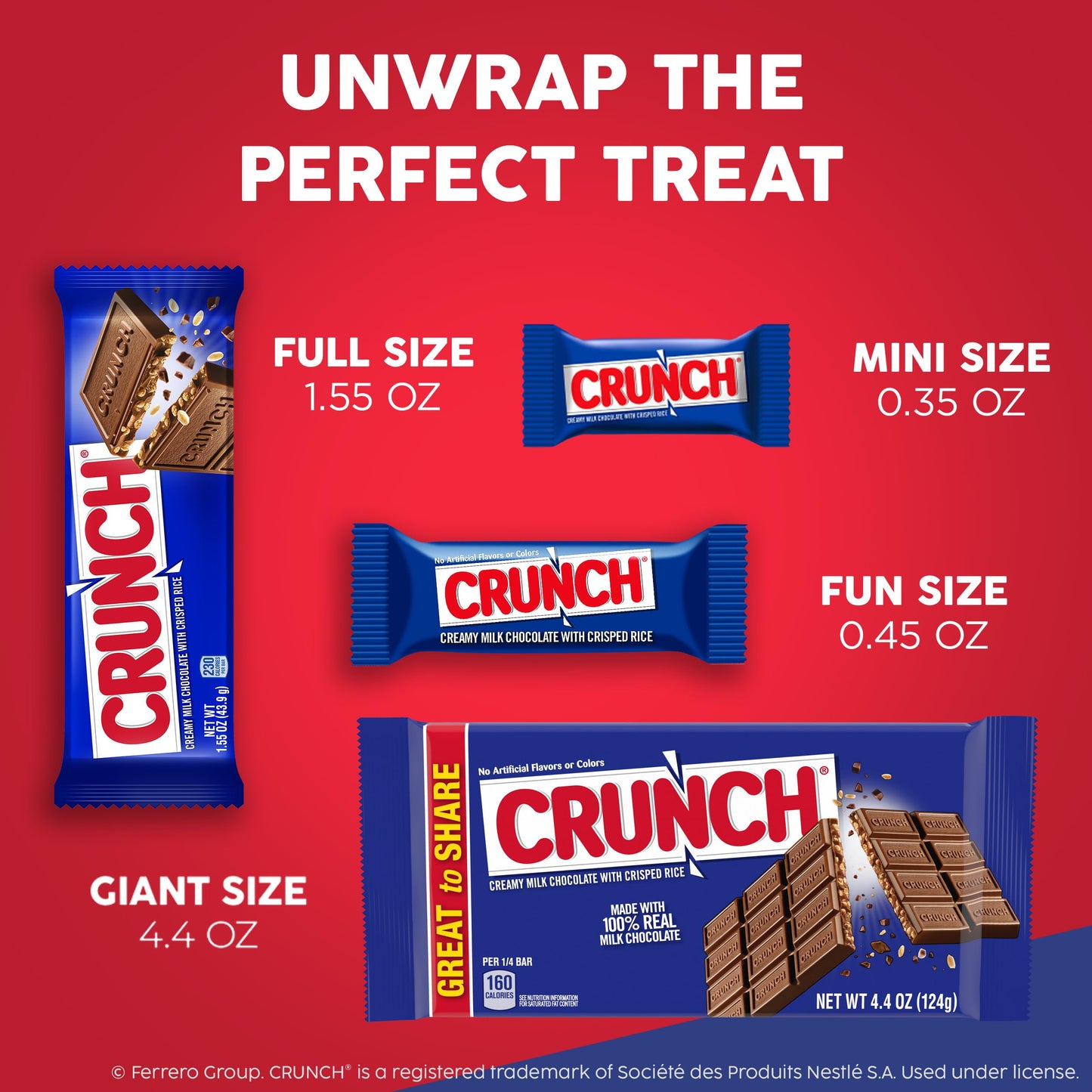 CRUNCH Milk Chocolate and Crisped Rice  Fun Size Candy Bars  12 Bags  10 oz Each Bag
