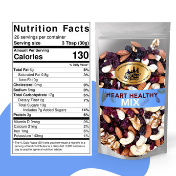 Superior Nut Chicago Heart Healthy Mix - Trail Mix Nuts - Nut Mix w/ Cashews, Almonds, Walnuts, Dried Cranberries & Raisins - Ri