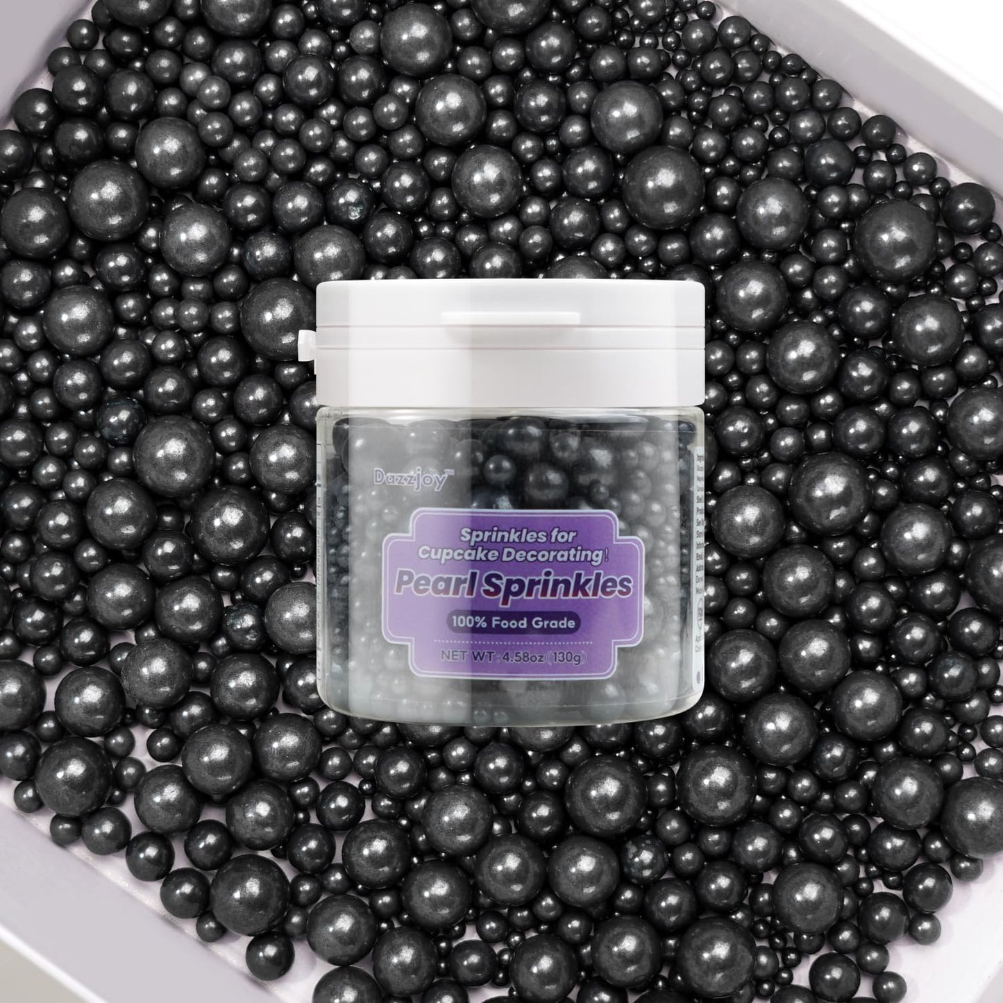 Dazzjoy Edible Black Sugar Sprinkles, Pearl Candy Sprinkles For Cake Decorating, Food Grade, Cupcake Toppers And Black Cake Deco