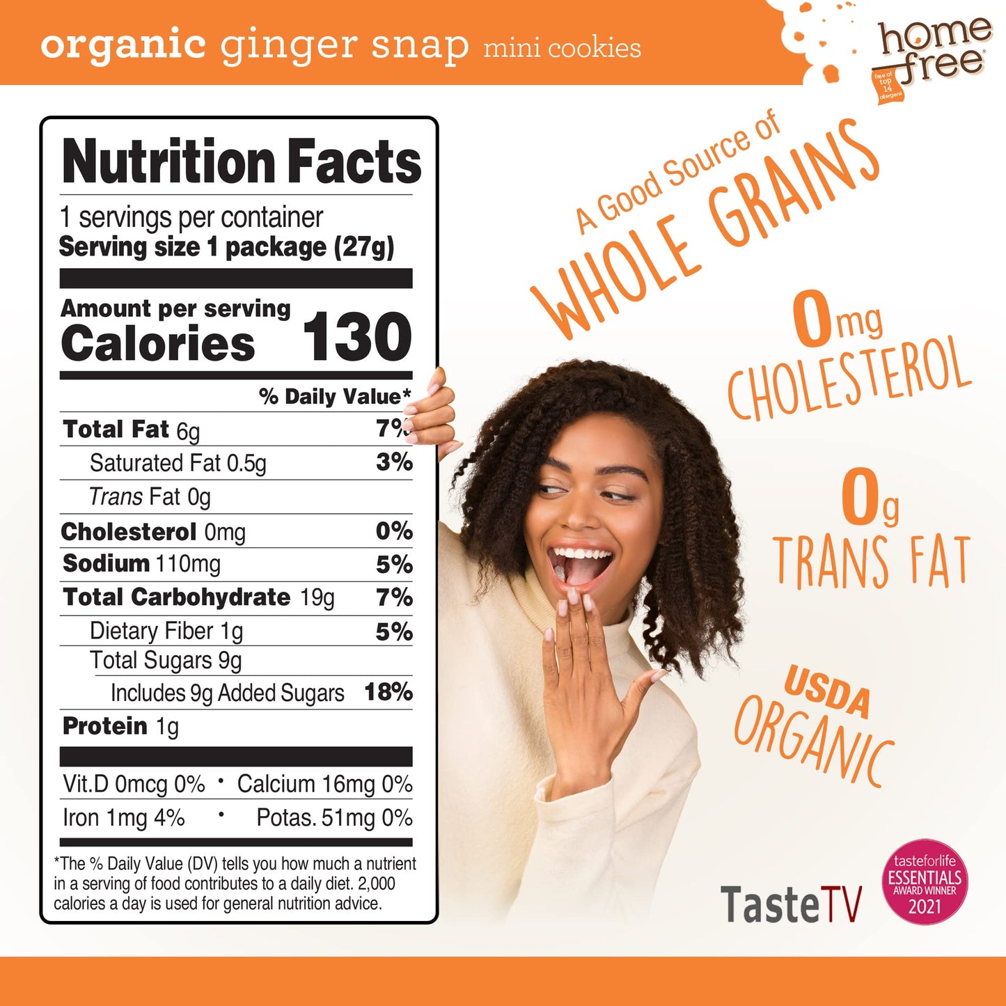 Homefree Mini Ginger Snap Cookies, Organic, Gluten Free, Nut Free, Vegan, Individually Wrapped Packs, School Safe and Allergy Fr