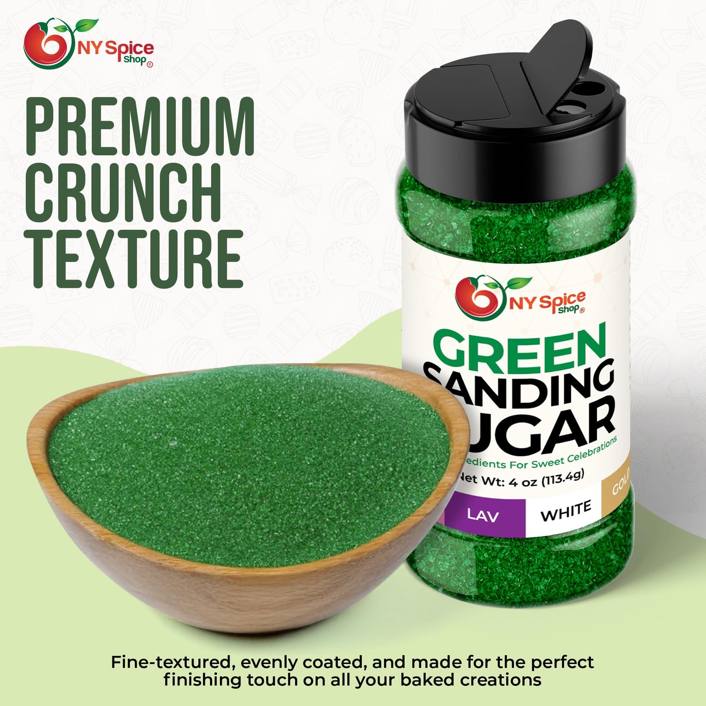 Ny Spice Shop Green Sanding Sugar For Memorial Day - 4 Ounce Sweet Colorful Edible Sprinkles For Candy Dish - Chocolate Sprinkle