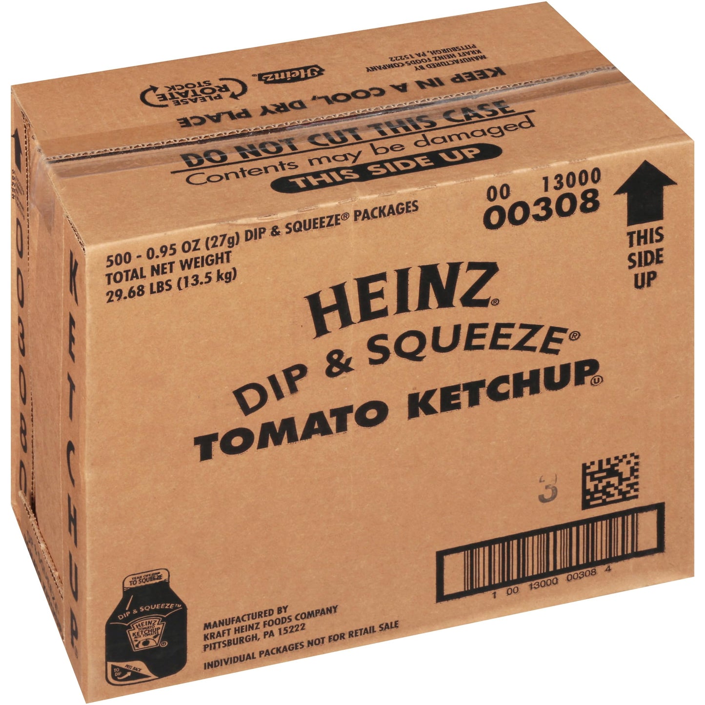Heinz Single Serve Ketchup Dip & Squeeze Packet, 27 Gr. Container (Pack Of 500)