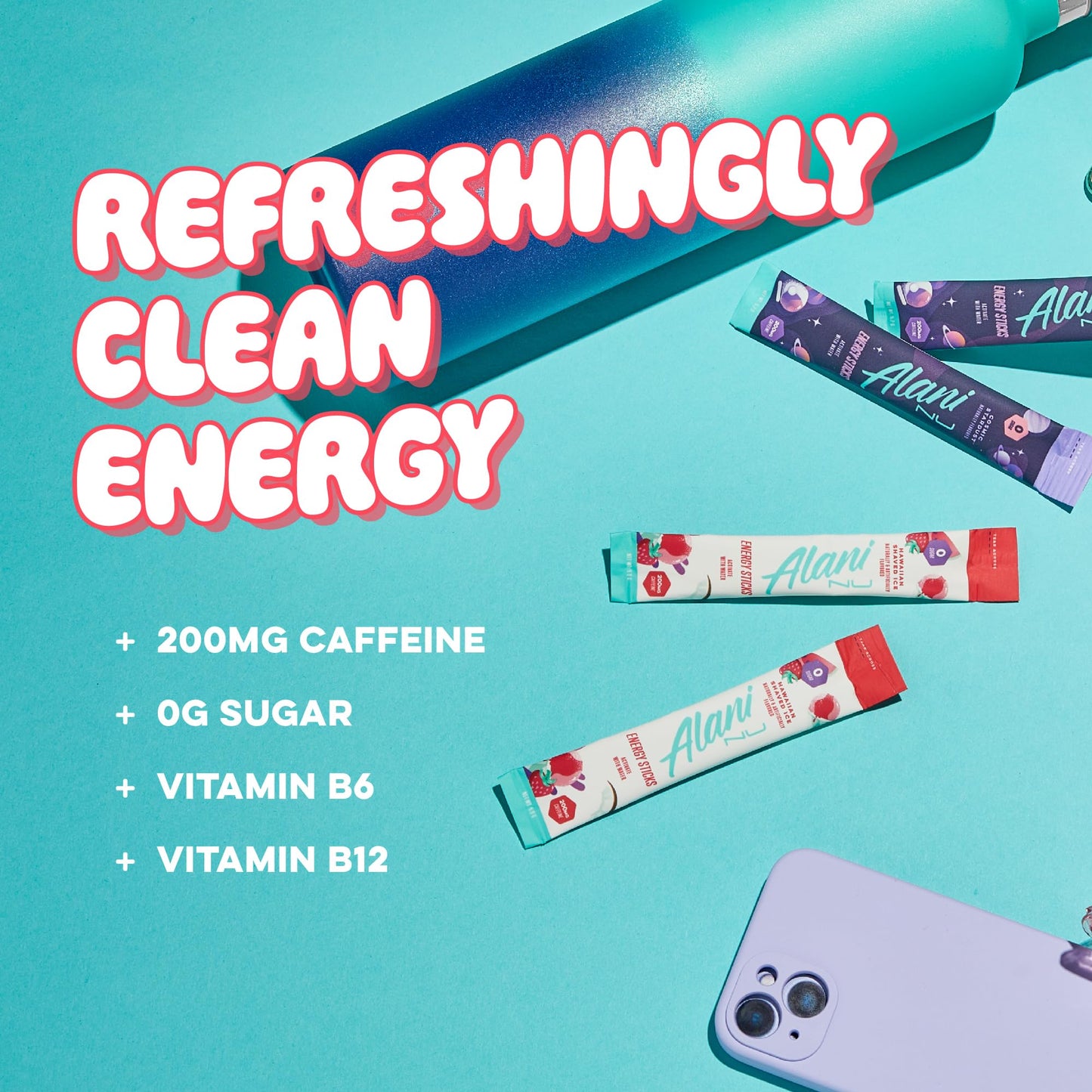 Alani Nu HAWAIIAN SHAVED ICE  Energy Sticks Drink Powder  200mg Caffeine  Pre Workout Performance with Antioxidants  On-The-Go Drink Mix  Biotin  B Vitamins  Zero Sugar  5 Calories  10 Pack