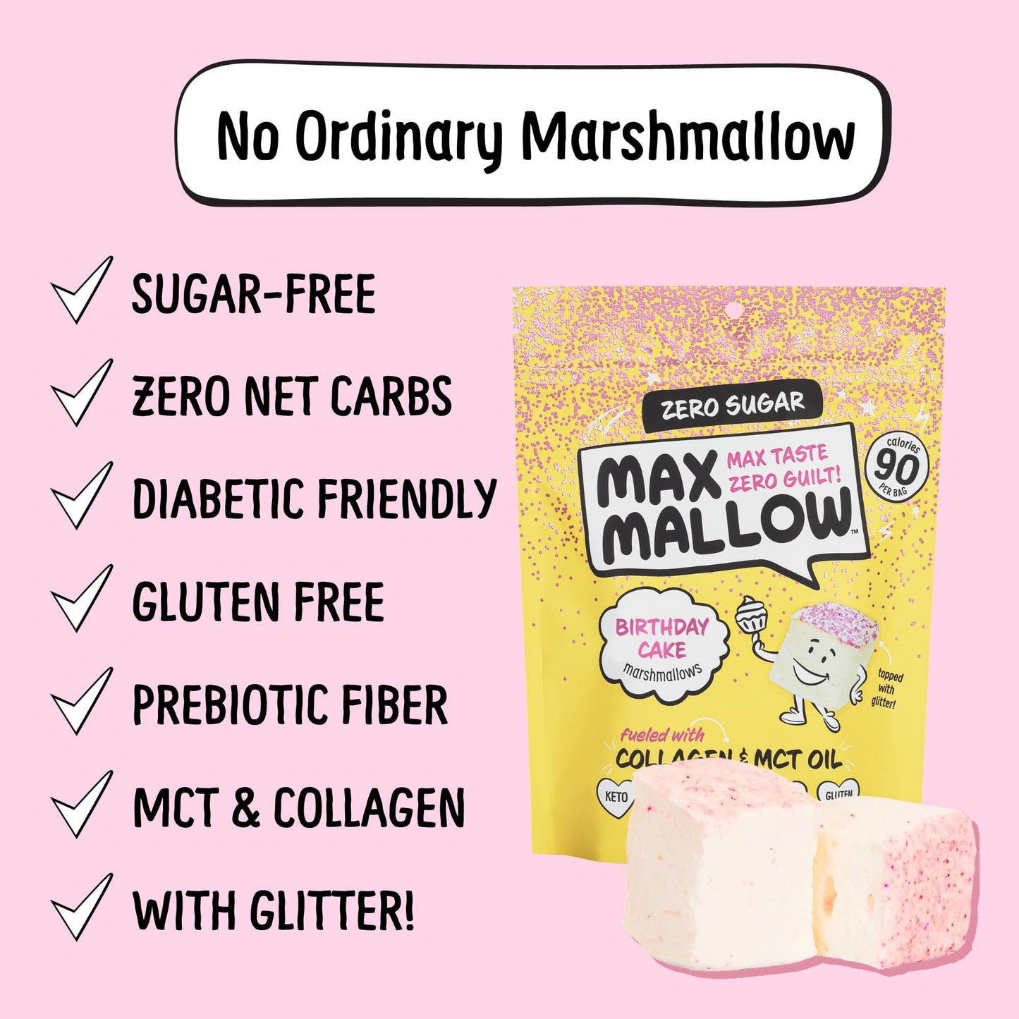 Max Mallow Sugar Free Marshmallows - Keto Friendly, Perfect For S'Mores, Hot Chocolate, And Baking With Zero Sugar Snacks, Smore
