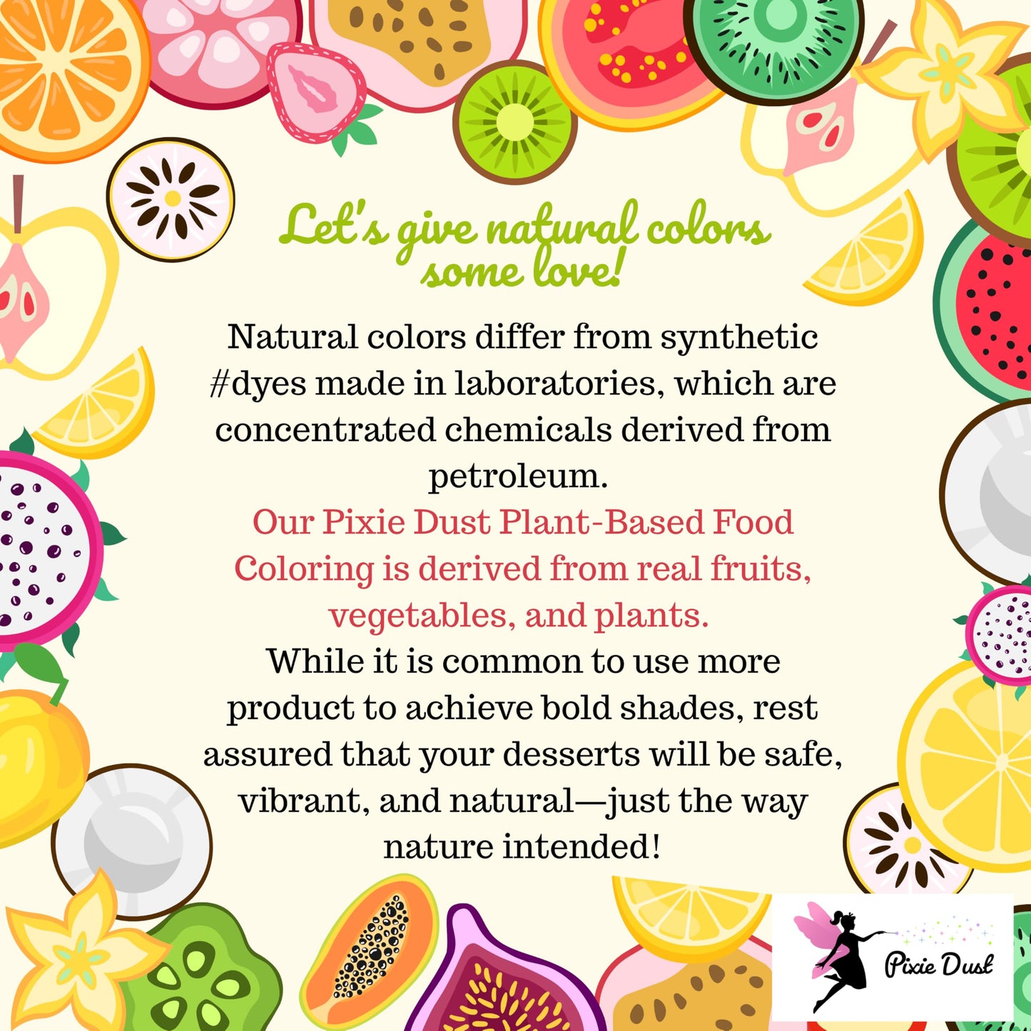 Pixie Dust All-Natural Food Coloring Powders Set - Dye-Free, Plant-Based, 0.18 oz Each - Pink, Purple, Blue, Green