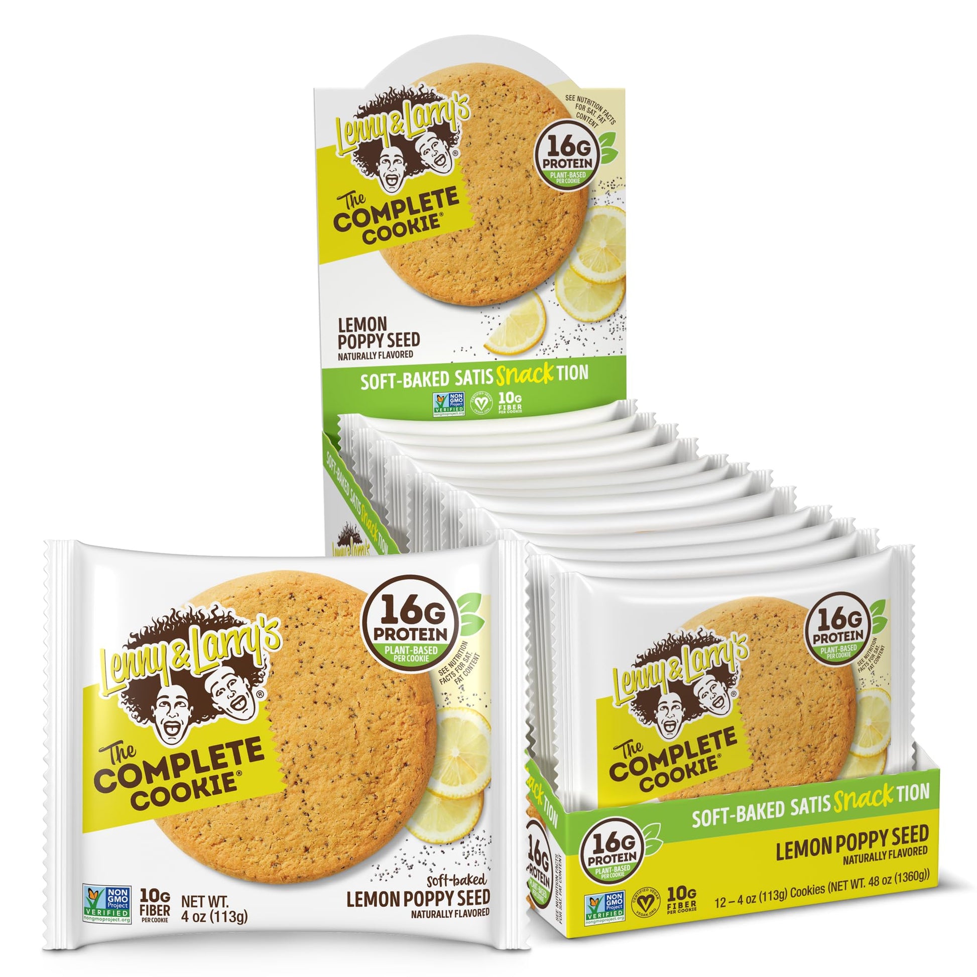 Lenny & Larry's The Complete Cookie, Lemon Poppy Seed, Soft Baked, 16g Plant Protein, Vegan, Non-GMO, 4 Ounce Cookie (Pack of 12