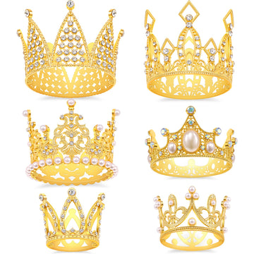 Sisbroo Gold Crown Cake Topper, 6 Pieces Happy Birthday Cake Toppers, Princess Crown Cake Decorations For Birthday, Wedding, Par