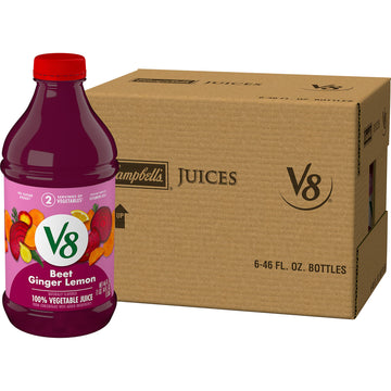 V8 Beet Ginger Lemon 100% Vegetable Juice, Naturally Flavored Vegetable Juice From Concentrate, 46 Fl Oz Bottle (Pack Of 6)