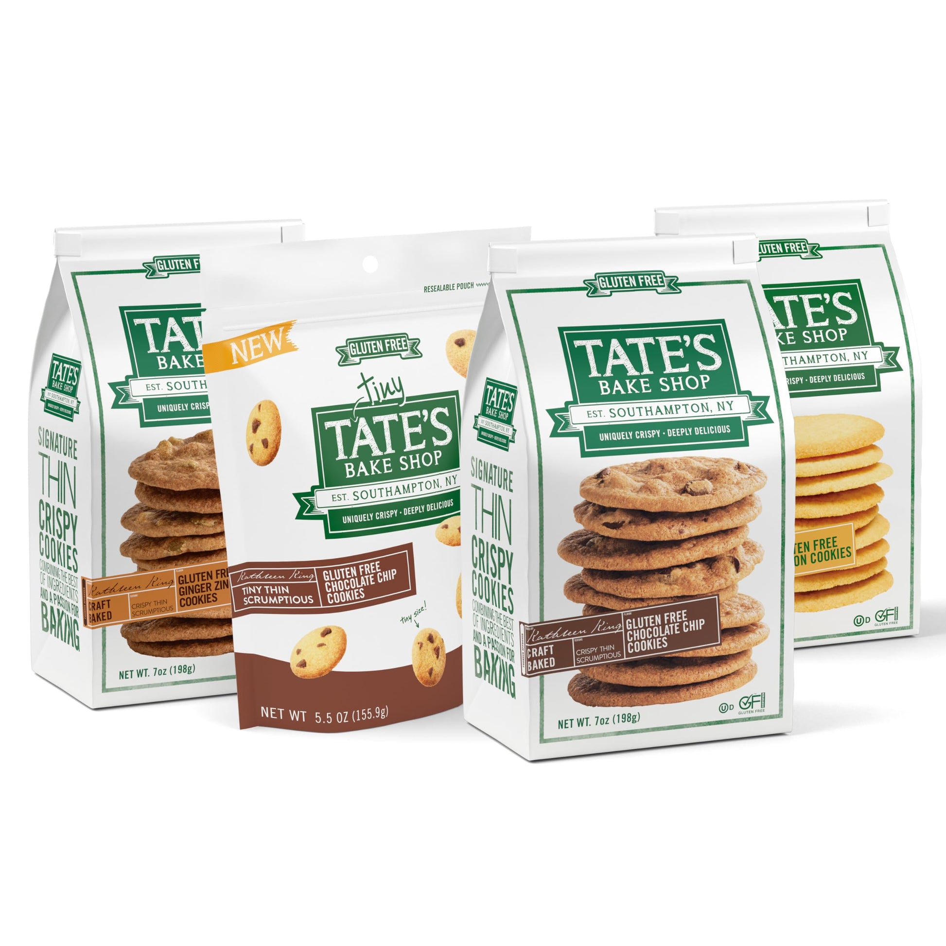 Tates Bake Shop Gluten Free Cookies Variety Pack, 4 Bags, Lemon, Ginger Zinger, Chocolate Chip, Small, Brown/Yellow/Orange