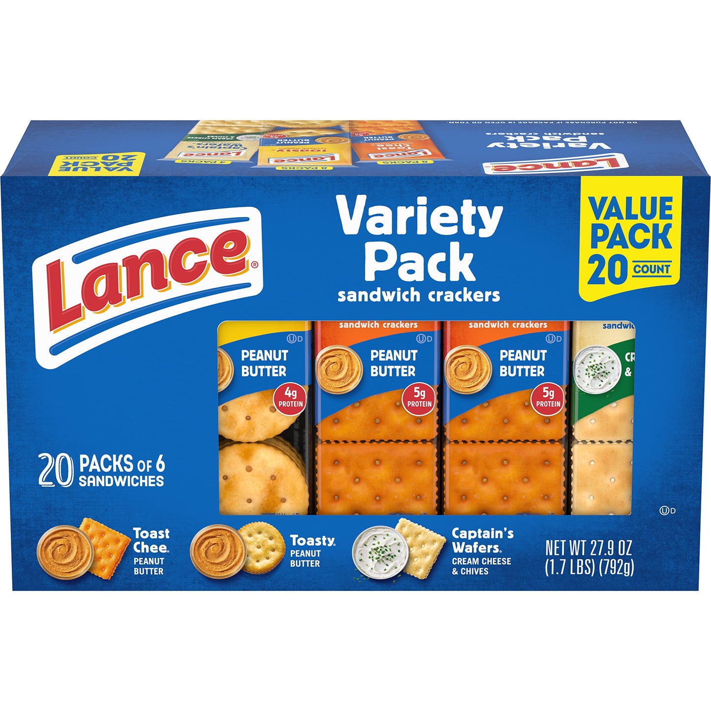 Lance Sandwich Crackers Variety Pack, 20 Packs, 6 Sandwiches Each, 1.4 Ounce