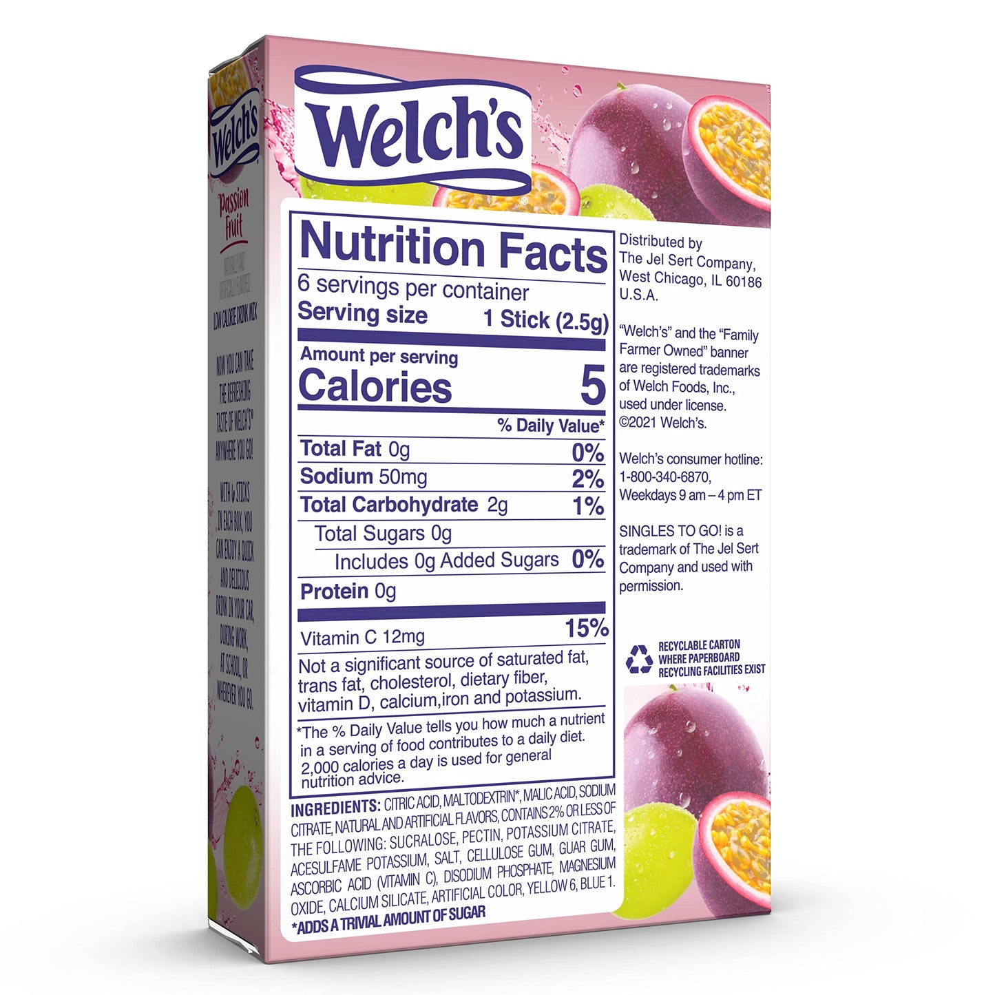 Welch's Singles To Go Passion Fruit Drink Mix - 12 Boxes, 72 Packets Total, 6 Count Each - Refreshing Water Flavoring